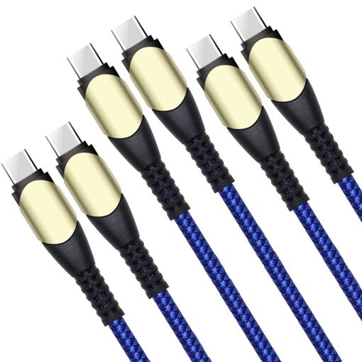 Lot de 3 câbles de chargement USB-C vers USB-C rapides 60W pour Redmi Note 12 Pro+, 12, 11S, 11 Pro - Nylon renforcé 1M bleu