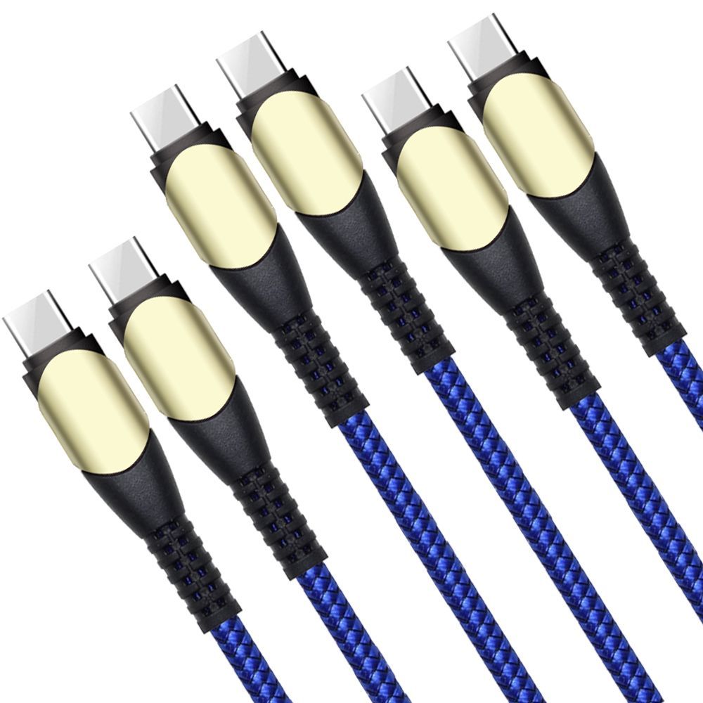Lot de 3 câbles de chargement USB-C vers USB-C rapides 60W pour Redmi Note 12 Pro+, 12, 11S, 11 Pro - Nylon renforcé 1M bleu