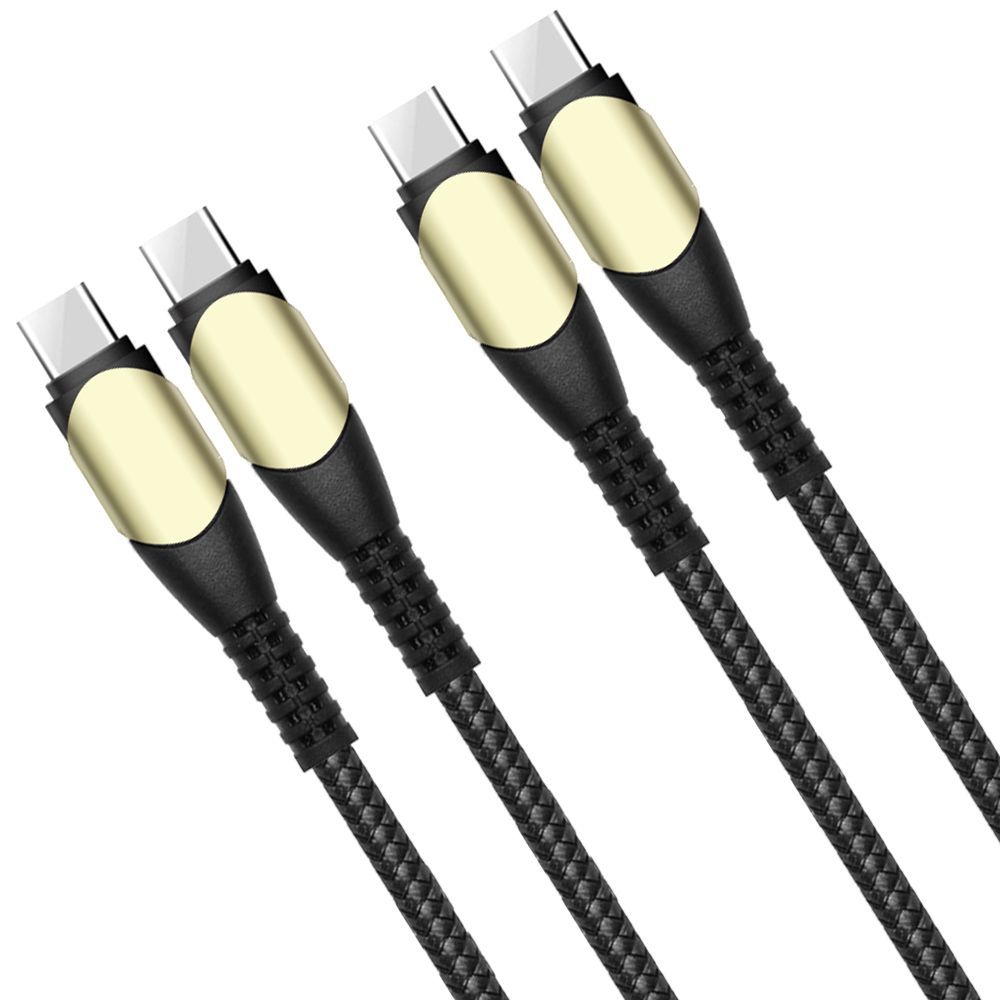 E.F.Connection 60W USB-C to USB-C Cable (2 Pack) - Durable Nylon, 1m, Black