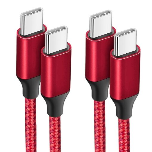 2x USB-C to USB-C Cable for OPPO Reno 8 Pro Find X3 X5 Lite A16 A53 A54 A94 - Reinforced Nylon 1 Meter Red