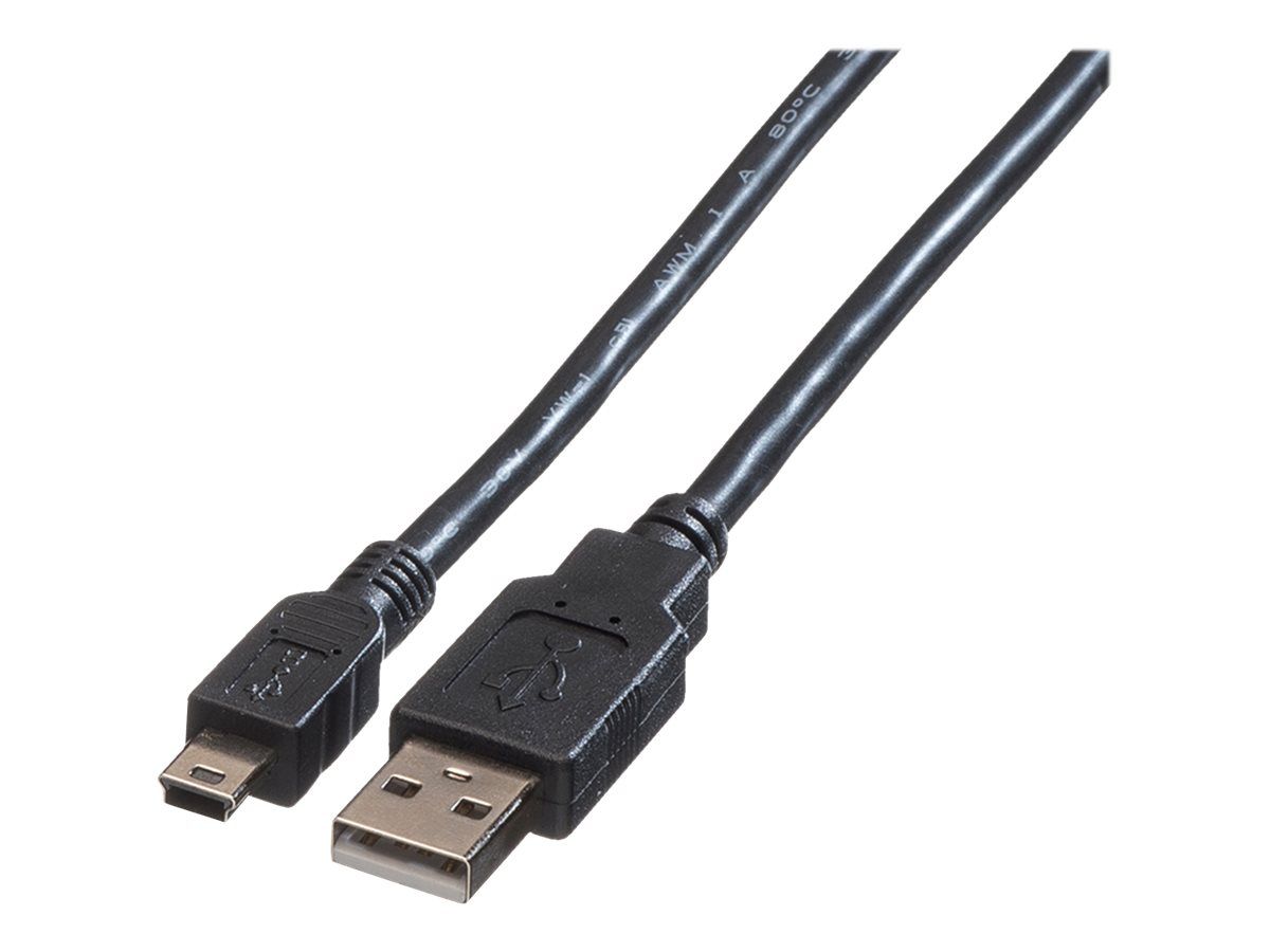 Roline USB Cable - USB Type-A to Mini USB B - 1.8m - Black