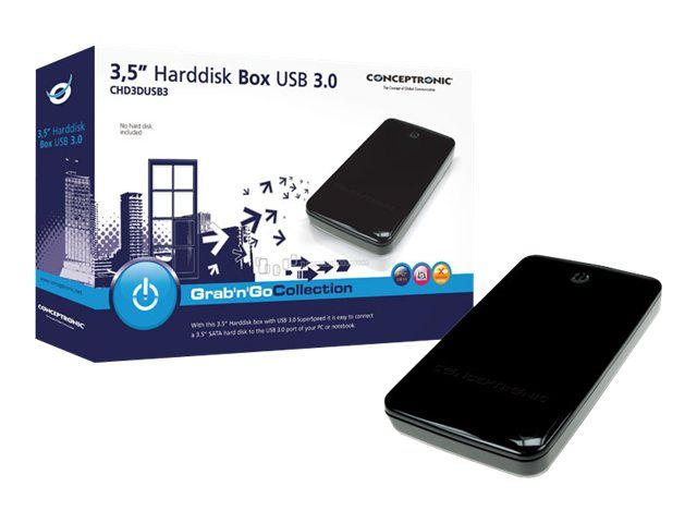 Conceptronic External Enclosure 3.5" 1-Channel SATA 1.5Gb/s 150 Mo/s USB 3.0 Black