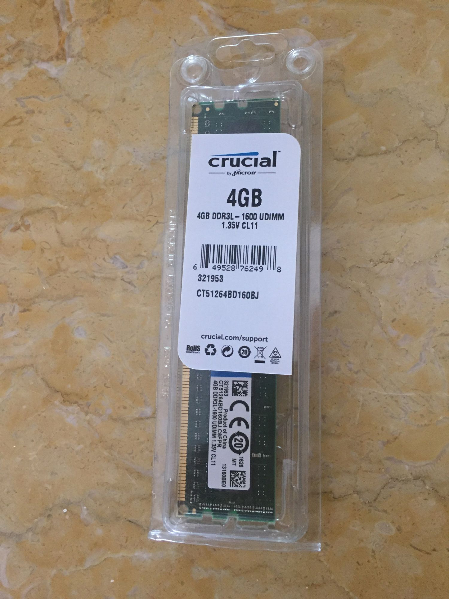 Crucial 4GB DDR3 1600MHz Memory (PC3-12800, CL11)