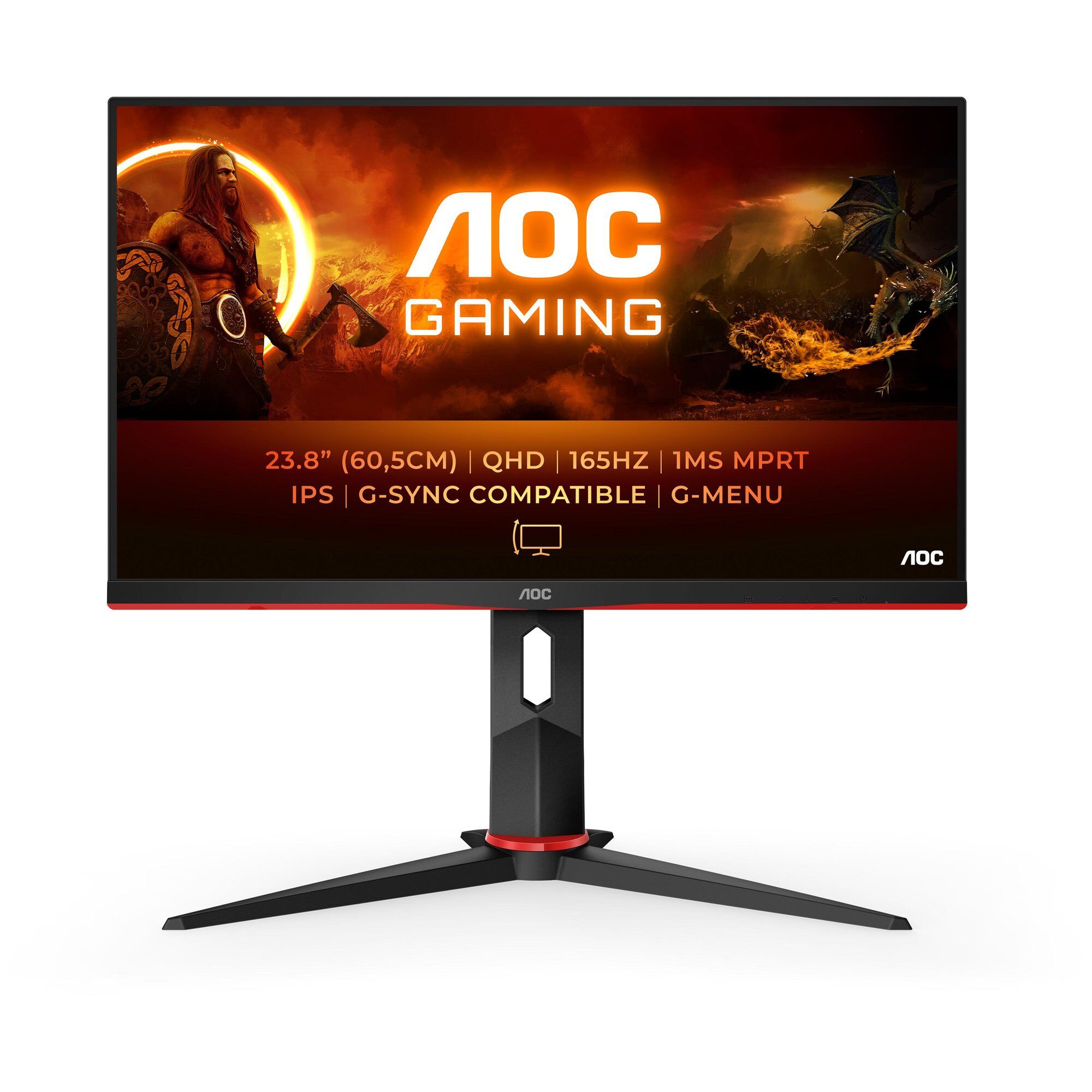 AOC Gaming Q24G2A/BK - Écran LED - jeux - 24" (23.8" visualisable) - 2560 x 1440 QHD @ 165 Hz - IPS - 1000:1 - 1 ms - HDMI, DisplayPort - haut-parleurs - noir, rouge