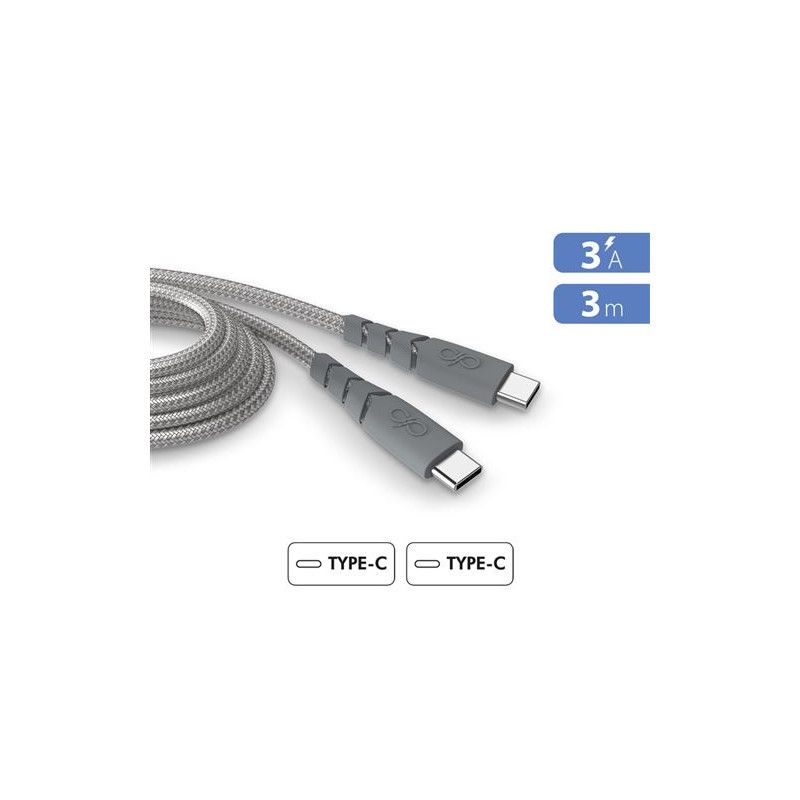 Bigben Connected Power Cable, Ultra-Reinforced USB-C to USB-C, 3m, Grey