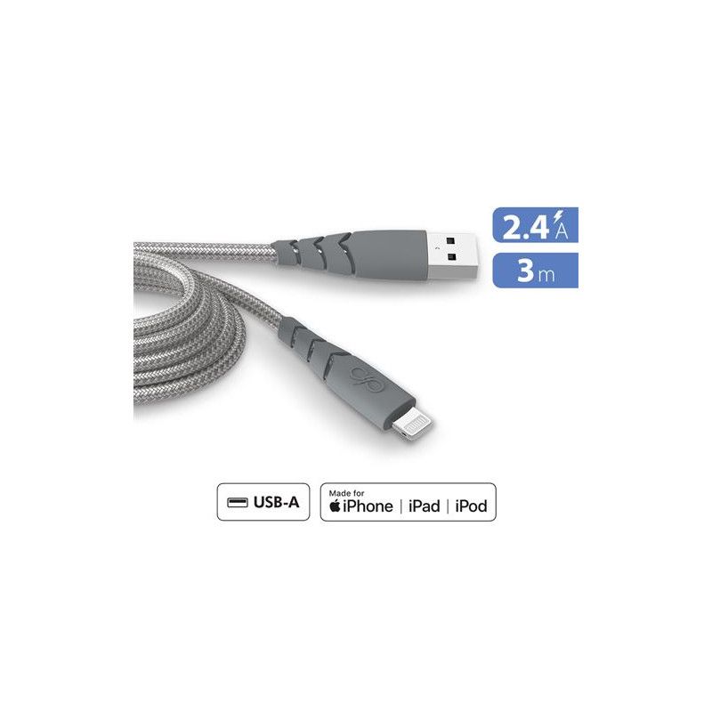 Bigben Connected Power Cable Ultra Reinforced USB-A to Lightning 3M, Gray