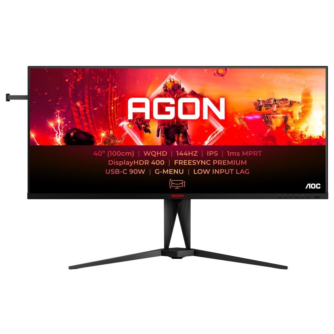 AOC AGON AG405UXC - 40" Gaming Monitor - WQHD 3440x1440 @ 144Hz - IPS Panel - 1ms Response Time - HDMI, DisplayPort, USB-C - Built-in Speakers - Black