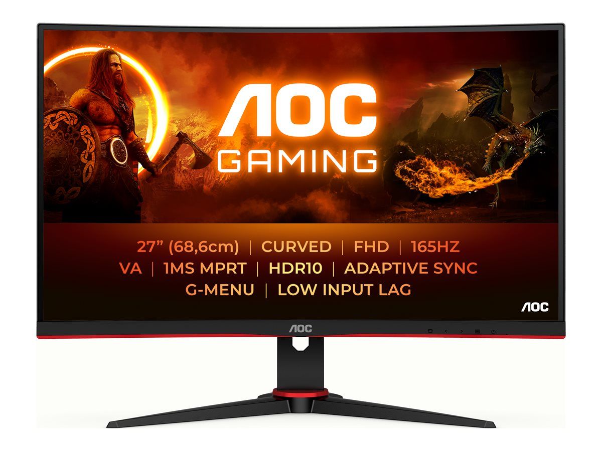 AOC Gaming C27G2E - 27 inch Curved LED Gaming Monitor, 1920x1080p @ 165Hz, VA, 350 cd/m², 1ms Response Time, HDMI, VGA, DisplayPort