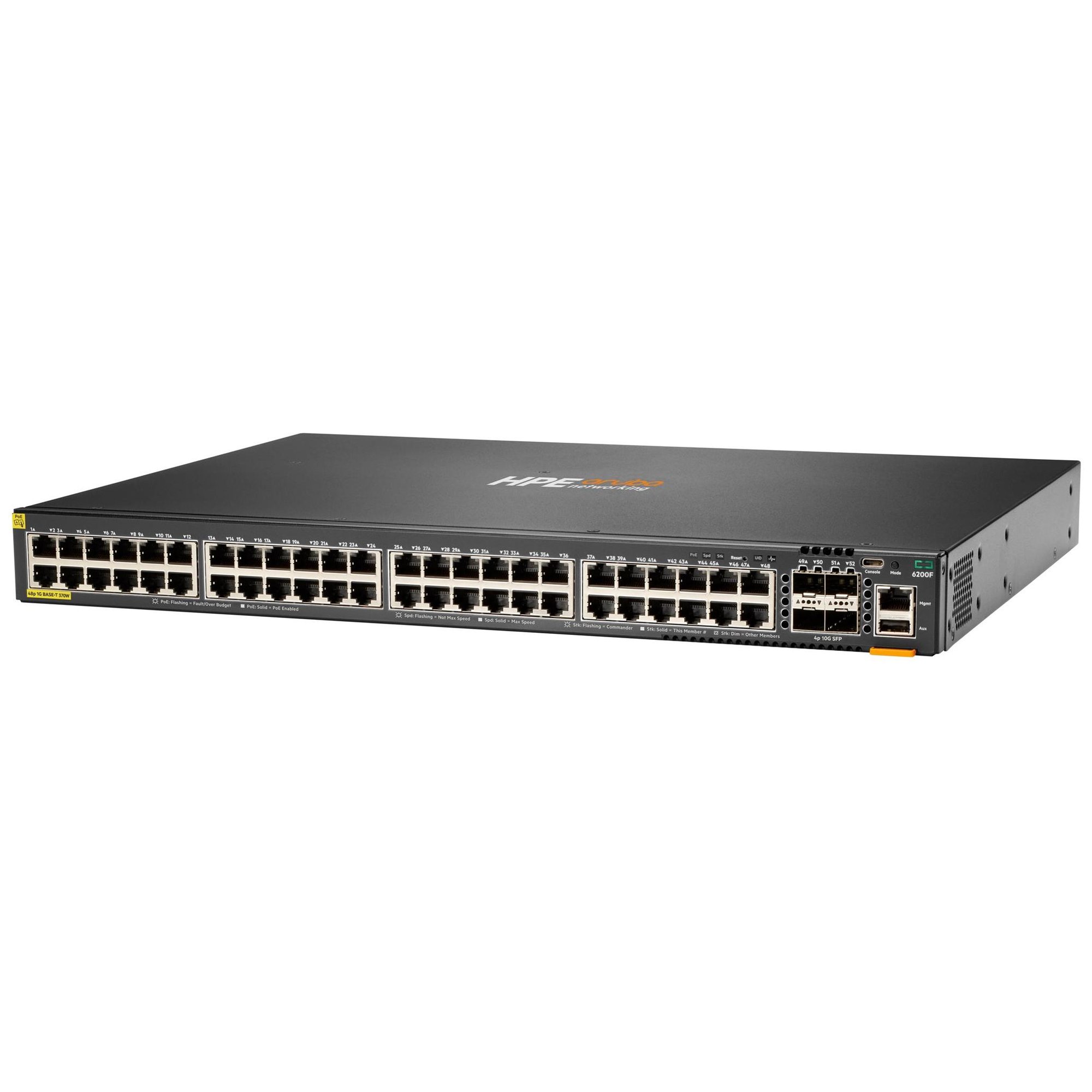 HP Aruba 6200F 48G PoE+ Switch - Managed Switch - Max Stacking Distance 10km - 48 x 10/100/1000 (PoE+) + 4 x 1G/10G SFP+ (Upstream) - Front, Side, Rear Mountable - Rack-mountable