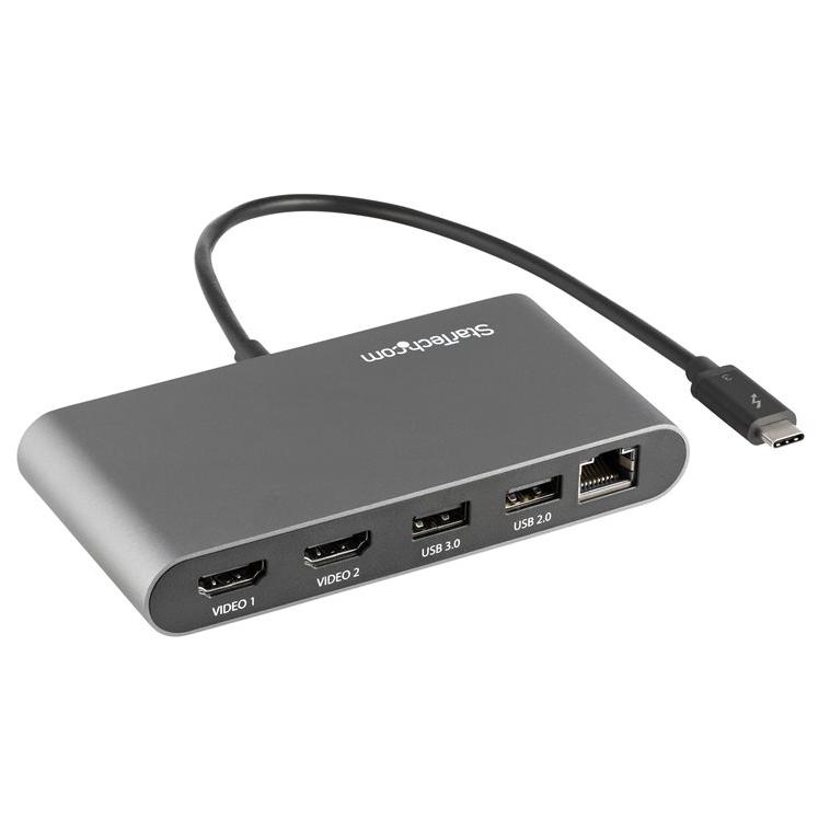 StarTech.com Mini Thunderbolt 3 Dock - Dual Screen Station - 4K HDMI 60Hz - 2x USB-A (3.2/2.0) & GbE - 28cm Cable - Multi-Port Adapter for Laptop - Mac/Windows