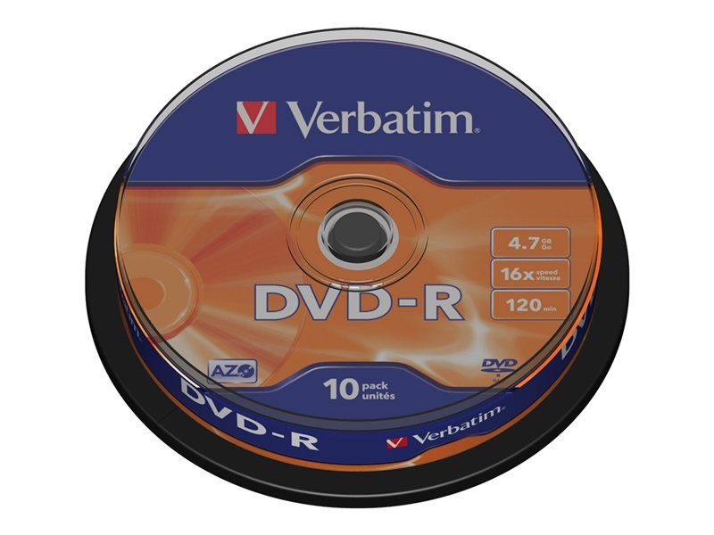 Verbatim DVD-R 10 unidades - 4,7 GB, velocidad 16x, mate plateado