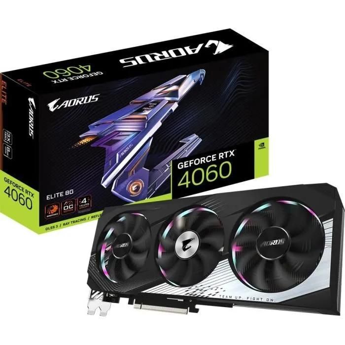 Gigabyte AORUS GeForce RTX 4060 ELITE 8G - Graphics Card - RTX 4060 - 8GB GDDR6 - PCIe 4.0 - 2x DisplayPort, 2x HDMI