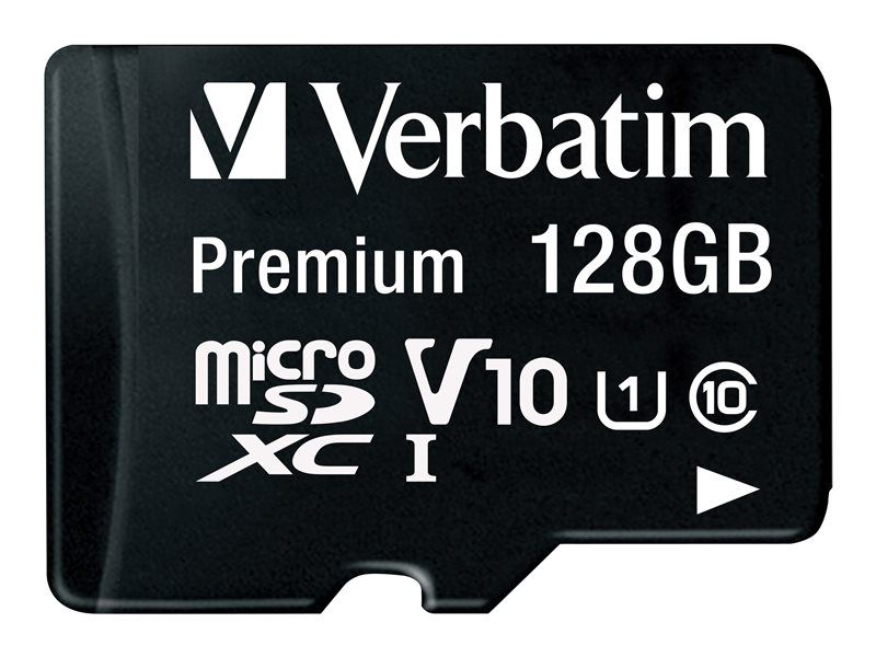Tarjeta de memoria flash Verbatim Premium (adaptador SD incluido) - 128 GB - Clase UHS 1/Clase 10 - 300x - microSDXC UHS-I