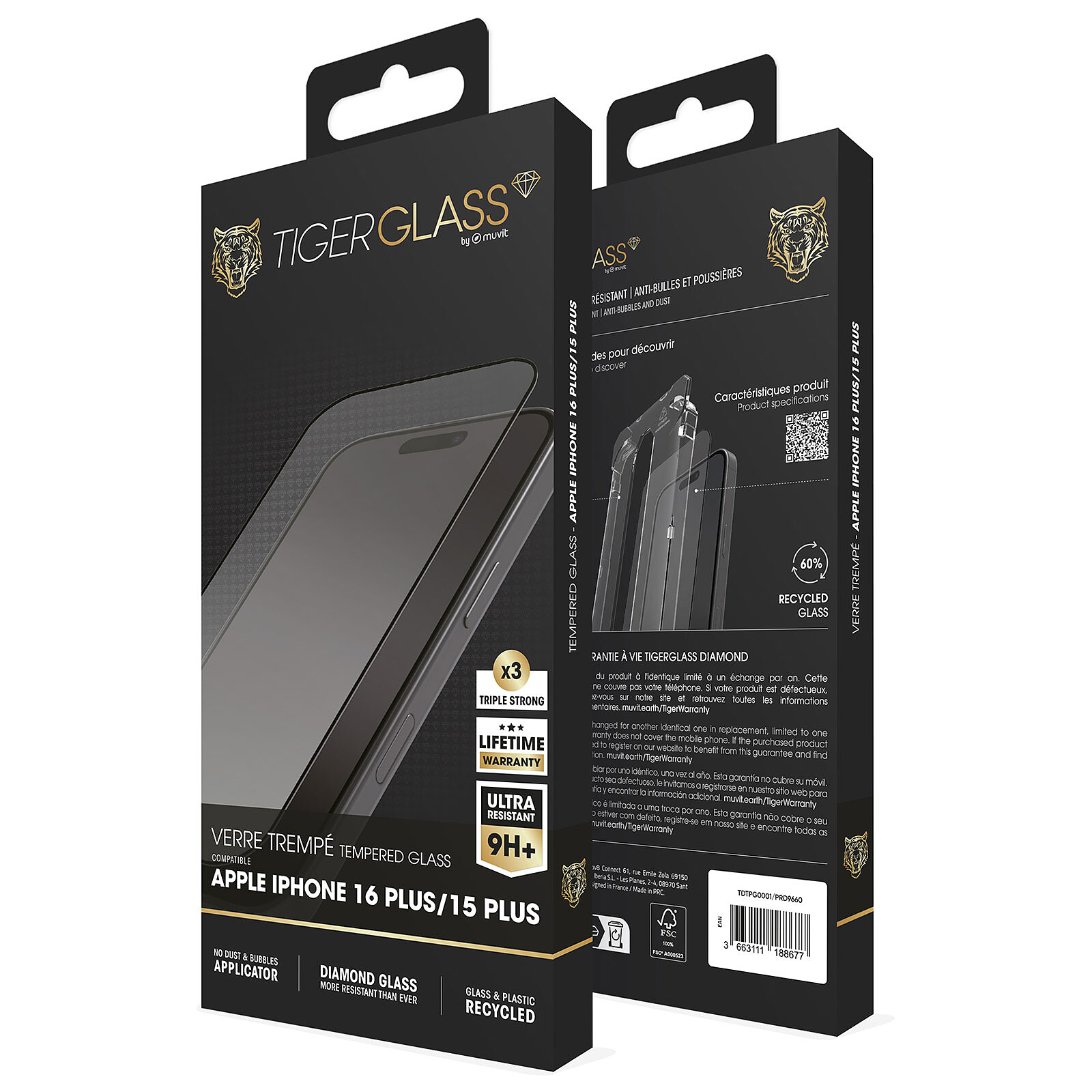 Tiger Glass Plus Diamond Verre Trempé 9H+ Apple iPhone 15 Plus / 16 Plus 
