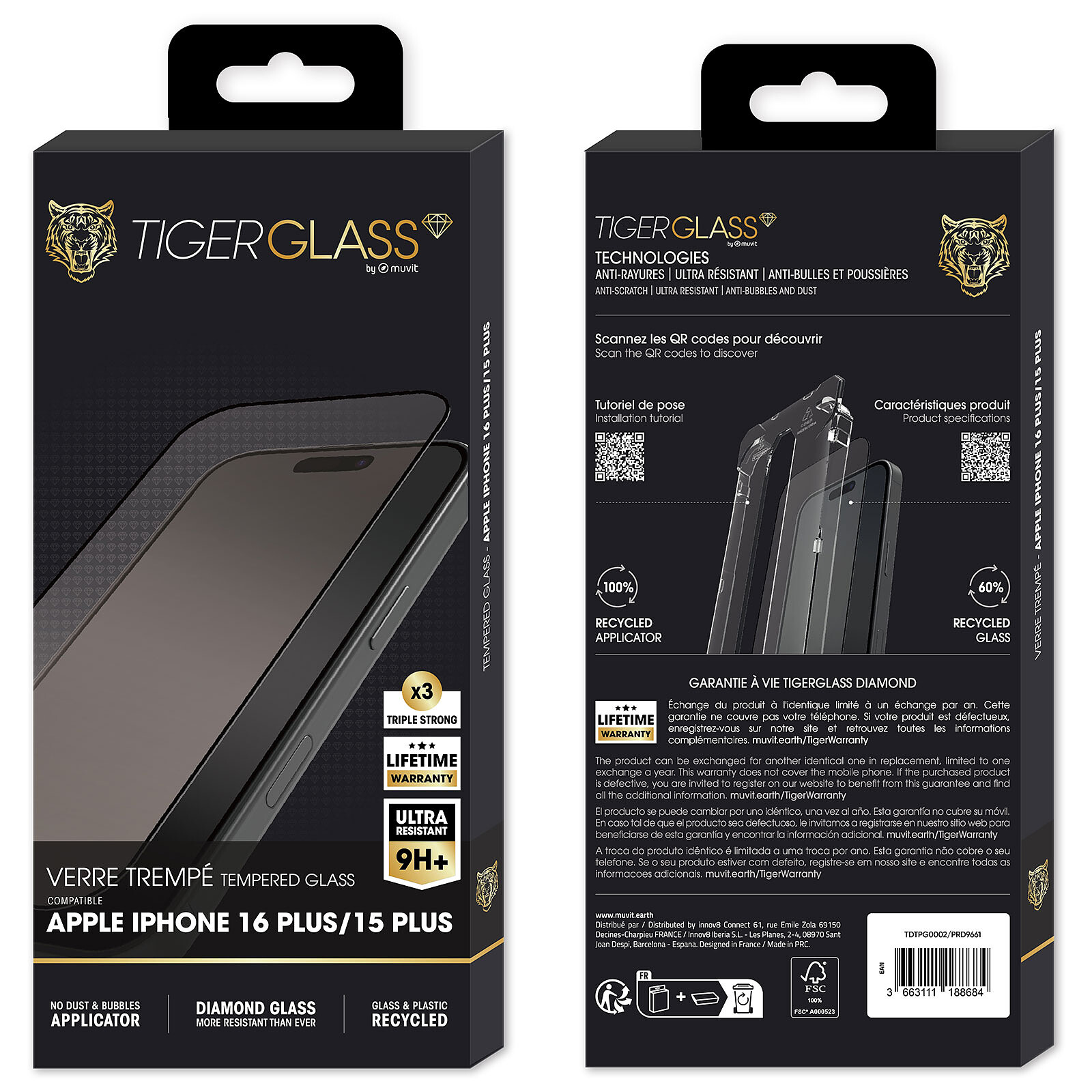 Tiger Glass Plus Diamond Verre Trempé 9H+ Apple iPhone 15 Plus / 16 Plus 