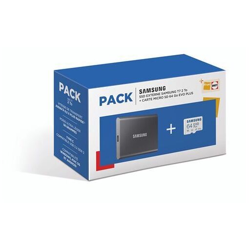 Samsung T7 External SSD 2TB with Micro SD Card 64GB EVO Plus
