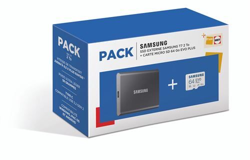 Samsung T7 External SSD 2TB with Micro SD Card 64GB EVO Plus