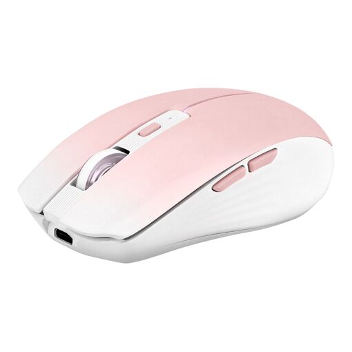 Souris sans fil TNB avec double connexion, rechargeable, 6 boutons, 2,4 GHz, Bluetooth, récepteur USB sans fil, rose