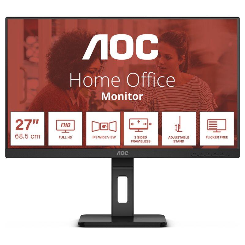 AOC 27E3QAF - 27" LED Monitor - Full HD, 75Hz, IPS, 4ms Response Time, HDMI/VGA/DisplayPort, Built-in Speakers, Textured Black