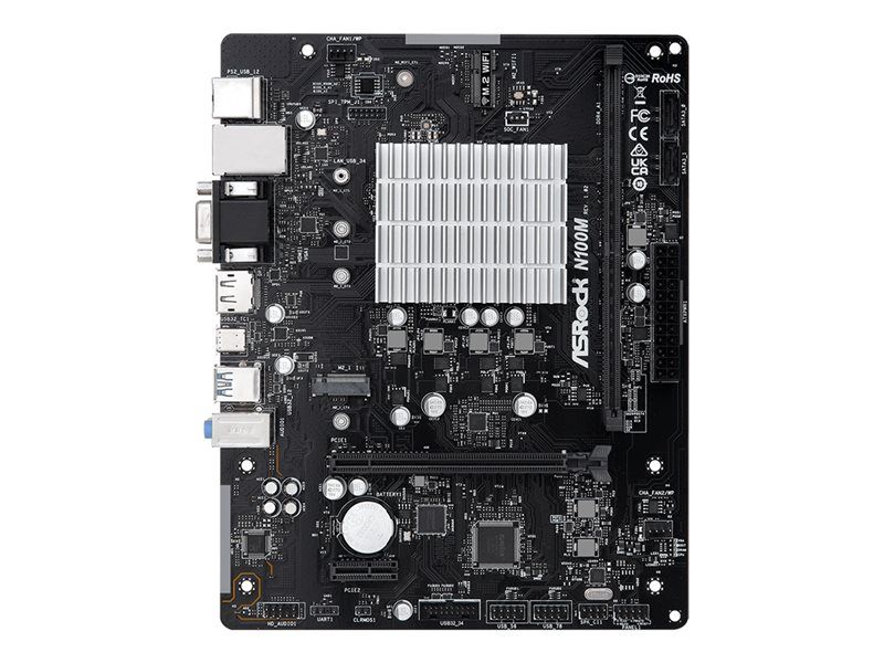ASRock N100M Micro ATX Motherboard - Intel N-Series N100, USB 3.2 Gen 1/2, Gigabit LAN, Integrated Graphics, 8-Channel HD Audio