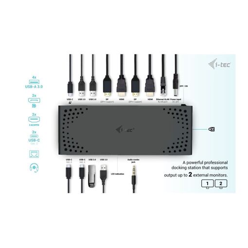 Station d'accueil i-Tec - USB-C, USB 3.0, Thunderbolt 3/4 - 2 HDMI, 2 DP++, Ethernet 1 Gbit, 130 W