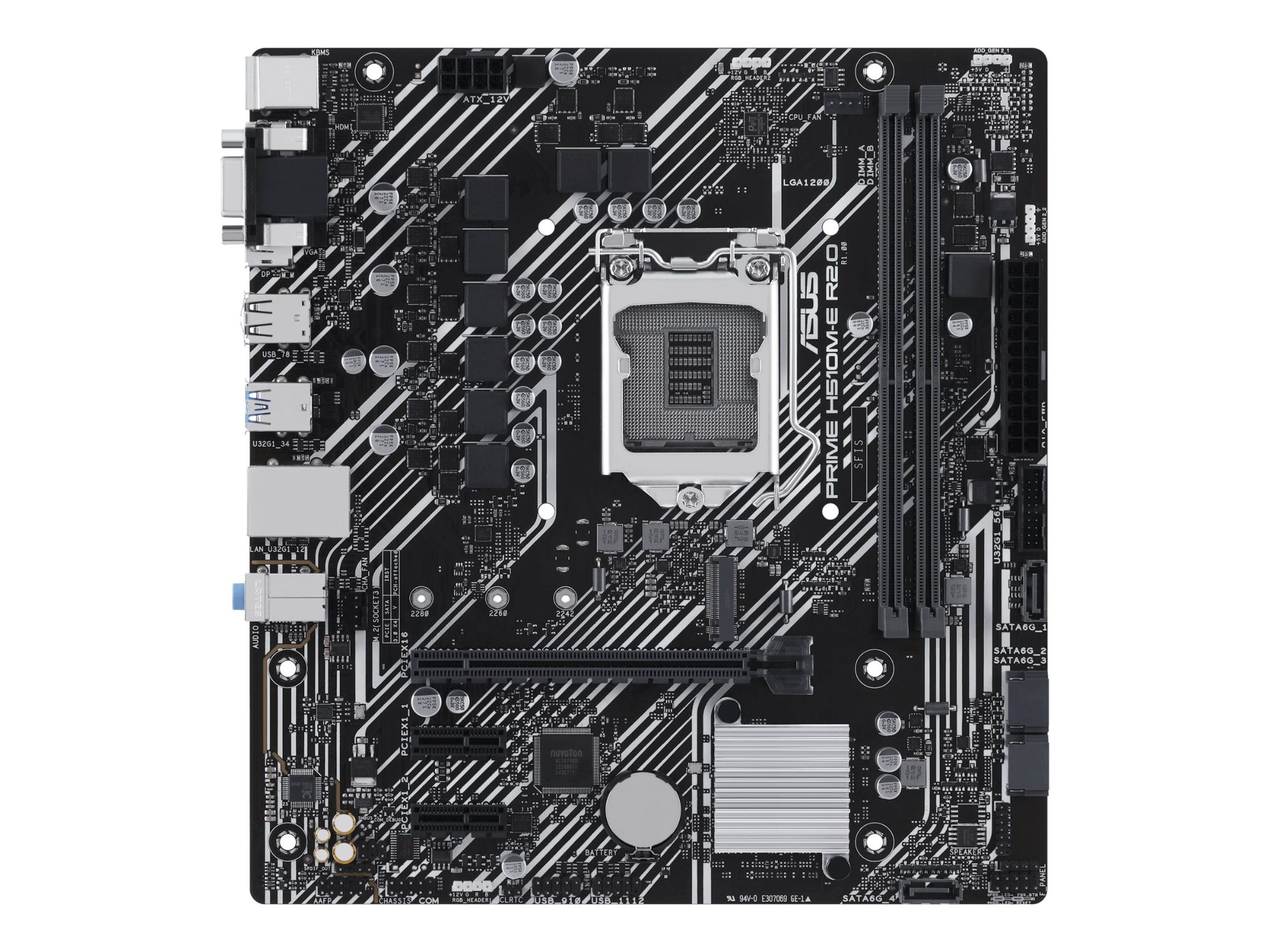 ASUS Prime H510M-E R2.0 - Motherboard - Micro ATX - LGA1200 Socket - H470 Chipset - USB 3.2 Gen 1 - Gigabit LAN - Integrated Graphics (CPU Required) - HD Audio (8 Channels)
