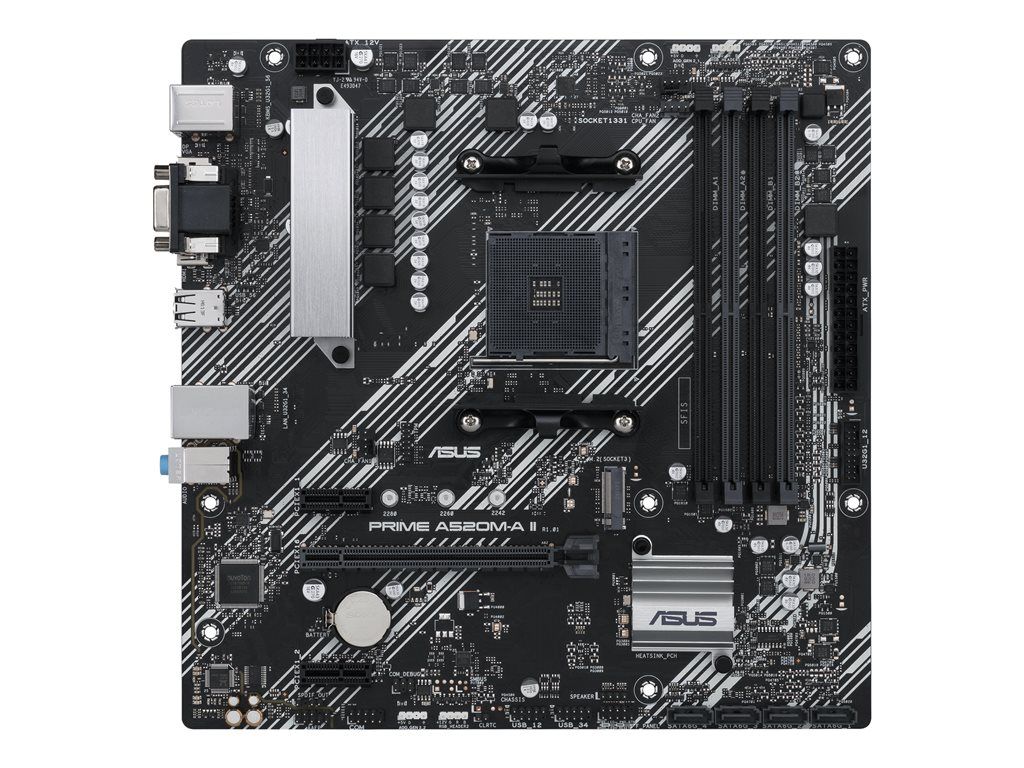 Asus Prime A520M-A II/CSM - Micro ATX Motherboard with AM4 Socket, AMD A520 Chipset, USB 3.2 Gen 1, Gigabit LAN, Integrated Graphics, and 8-Channel HD Audio