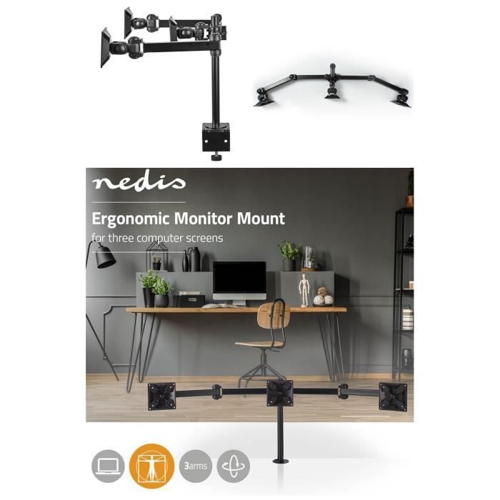 Nedis Triple Screen Monitor Stand, 14-24" Sizes, Metal Construction