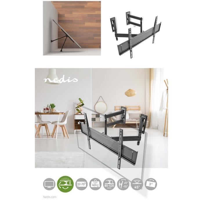 Nedis Full Motion TV Wall Mount for 32-70" Screens, 40kg Weight Capacity, Adjustable and Rotatable