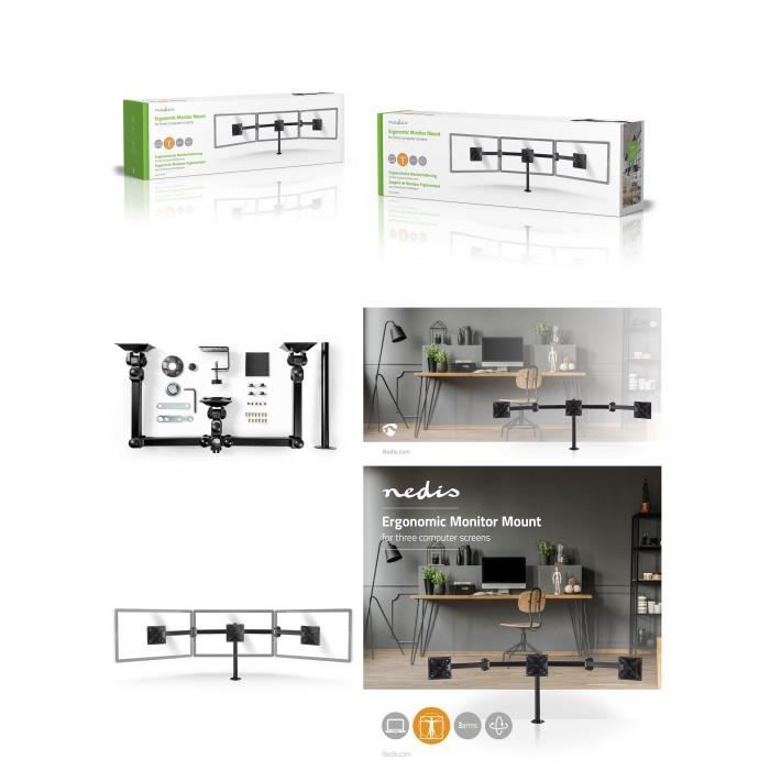 Nedis Ergonomic Monitor Stand for 3 Screens, 14-24", 75x75/100x100, Full Movement