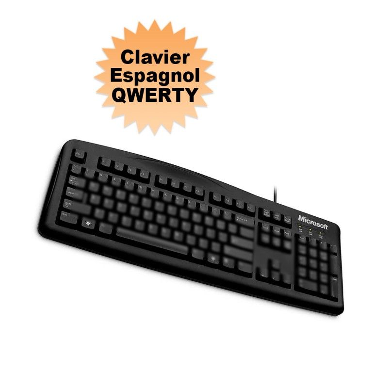 Clavier Microsoft Filaire 200 (QWERTY, Espagnol, USB, Noir)