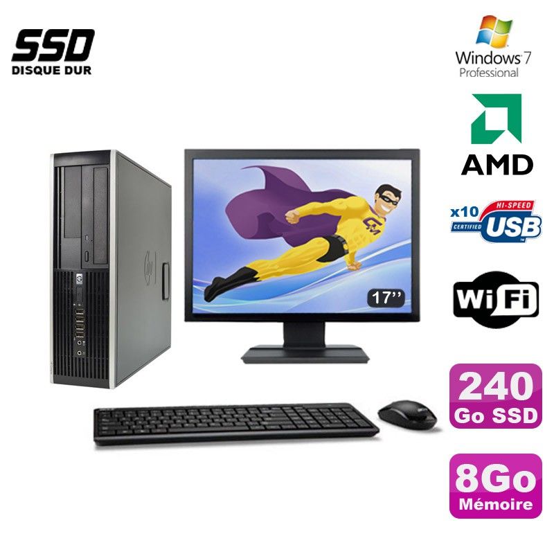 HP Compaq 6005 Pro SFF Desktop - AMD Ryzen 3 3GHz, 8GB RAM, 240GB SSD, DVD Burner, WiFi, Windows 7 Pro