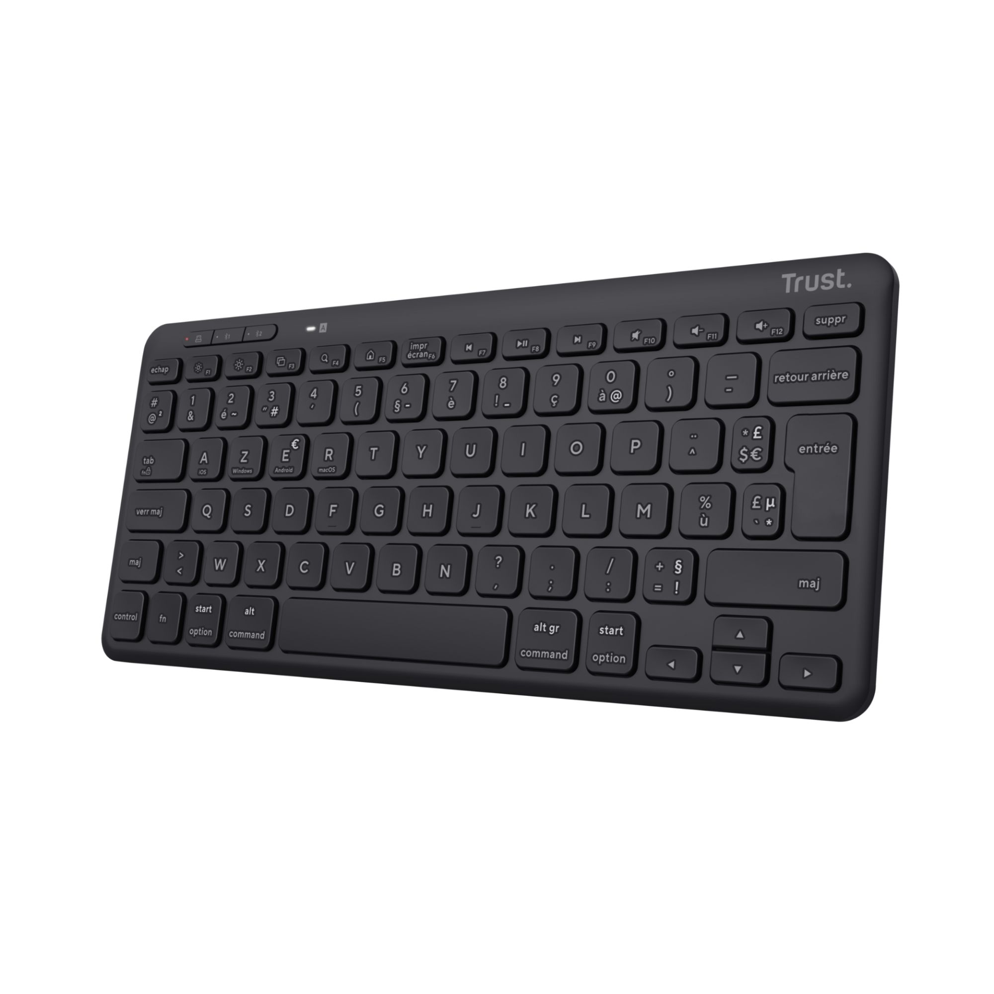 Trust Lyra Bluetooth Multi-Device Keyboard AZERTY, 85% Recycled Plastics, Rechargeable Battery, Compact - Black