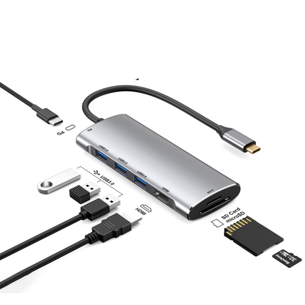 Adaptador USB-C a HDMI UGREEN con HDMI 4K, 3 puertos USB 3.0, lector de tarjetas SD/TF - Compatible con MacBook Pro, Surface Pro 7, iPad Pro, Galaxy Tab S7 y otros dispositivos tipo C