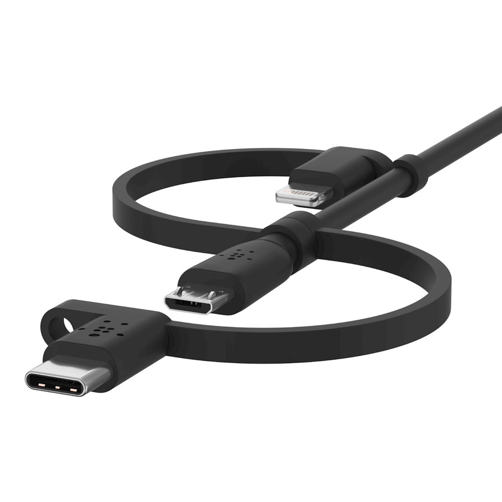 Câble Belkin USB-A vers USB-C et Lightning MFI (noir) - 1m