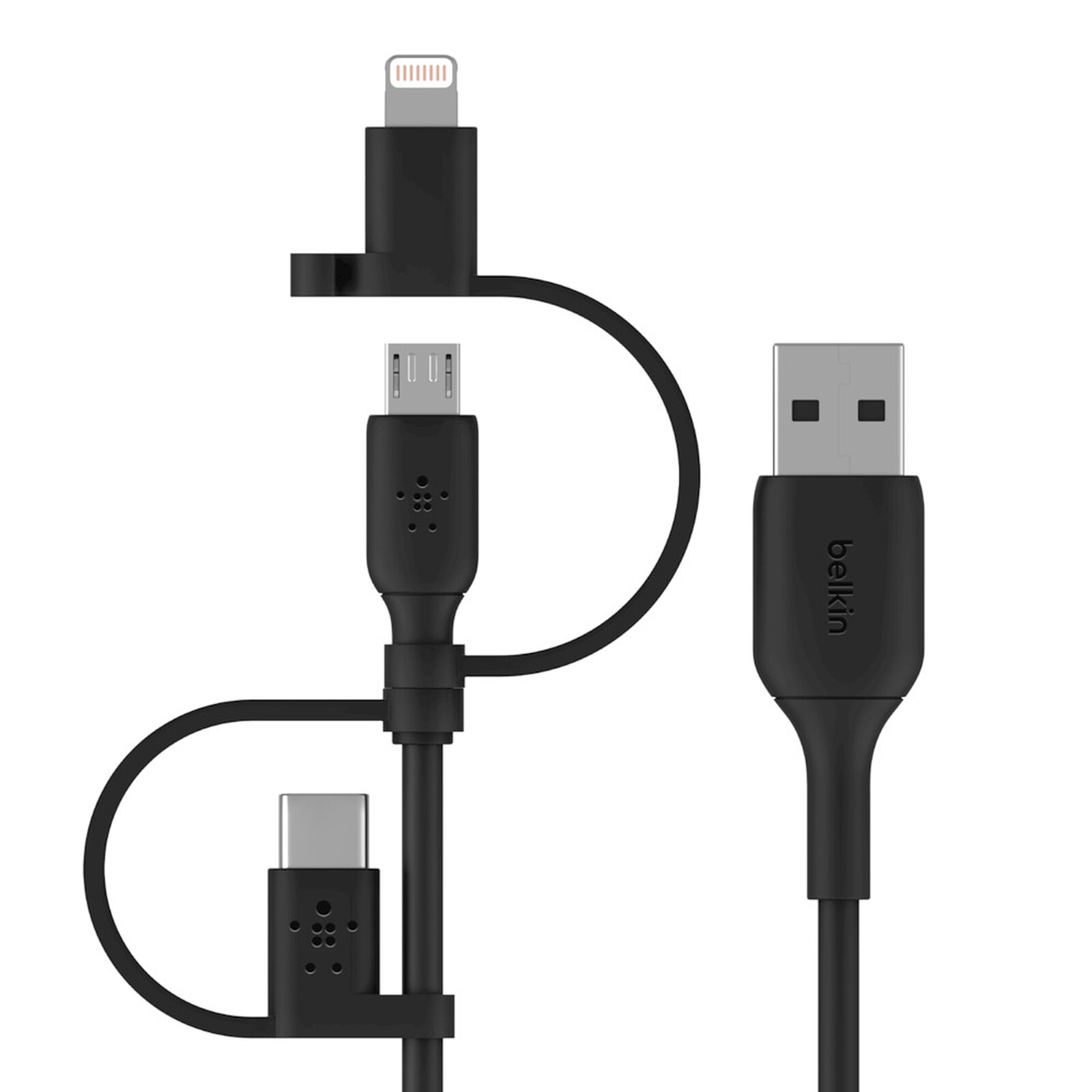 Câble Belkin USB-A vers USB-C et Lightning MFI (noir) - 1m