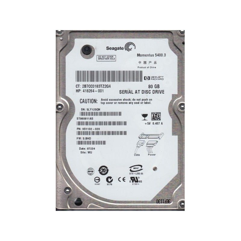 Seagate 80GB 2.5-inch SATA Hard Drive (ST980811AS, 5400RPM, 8MB Cache)
