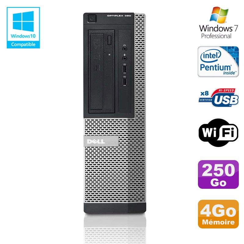Dell Optiplex 390 DT G630 Desktop PC - 2.7GHz, 4GB RAM, 250GB HDD, DVD Burner, WiFi, HDMI, Windows 7 Pro