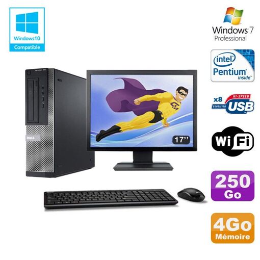 PC de escritorio Dell Optiplex 390 DT G630 - 4 GB de RAM, 250 GB HDD, grabadora de DVD, WiFi, Windows 7 Pro + Pantalla de 17 pulgadas