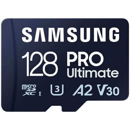 Carte mémoire flash Samsung PRO Ultimate MB-MY128SA - Adaptateur SD inclus - 128 Go - Classe A2 / Vidéo V30 / UHS-I U3 - MicroSDXC UHS-I - Bleu