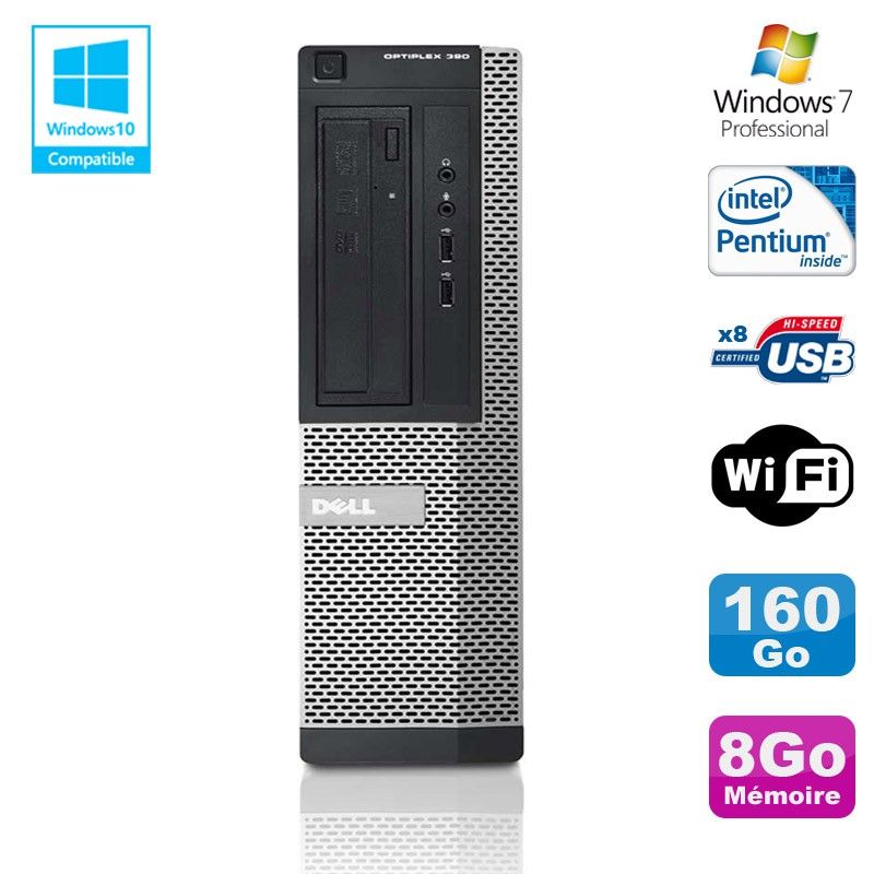 Dell Optiplex 390 DT G630 Desktop PC - 2.7GHz, 8GB RAM, 160GB HDD, DVD Burner, WiFi, HDMI, Windows 7 Pro