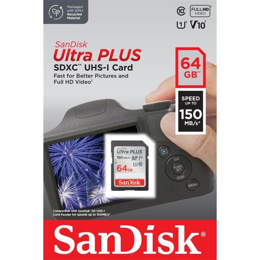 Carte mémoire Sandisk Ultra Plus 64Go (150 Mo/s UHS-I)