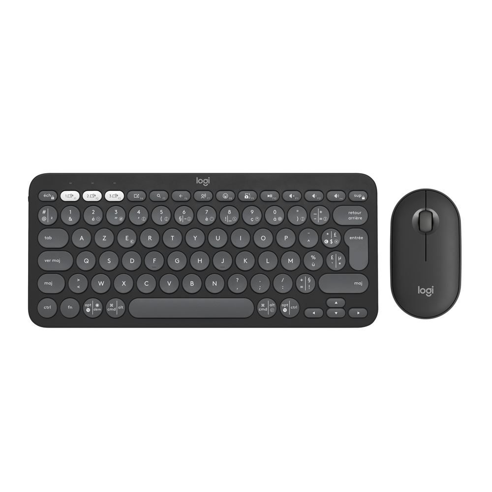 Logitech Pebble 2 Combo - Wireless Keyboard and Mouse Set - Bluetooth LE - AZERTY - French - Graphite Tonal