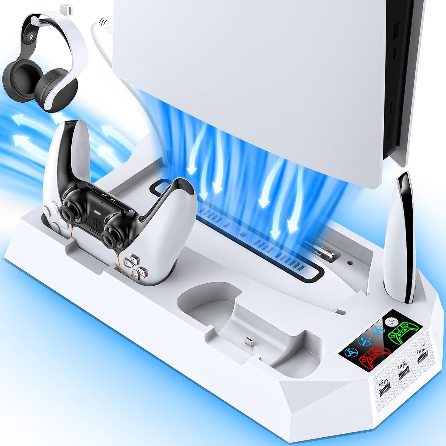 PS5 Cooling Stand with Dual Controller Charger for PS5 Digital & Disc Edition