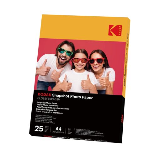 Papel fotográfico instantáneo Kodak - Paquete de 25 hojas formato A4 (21 x 29,7 cm) acabado brillante 180 gsm compatible con impresoras de inyección de tinta