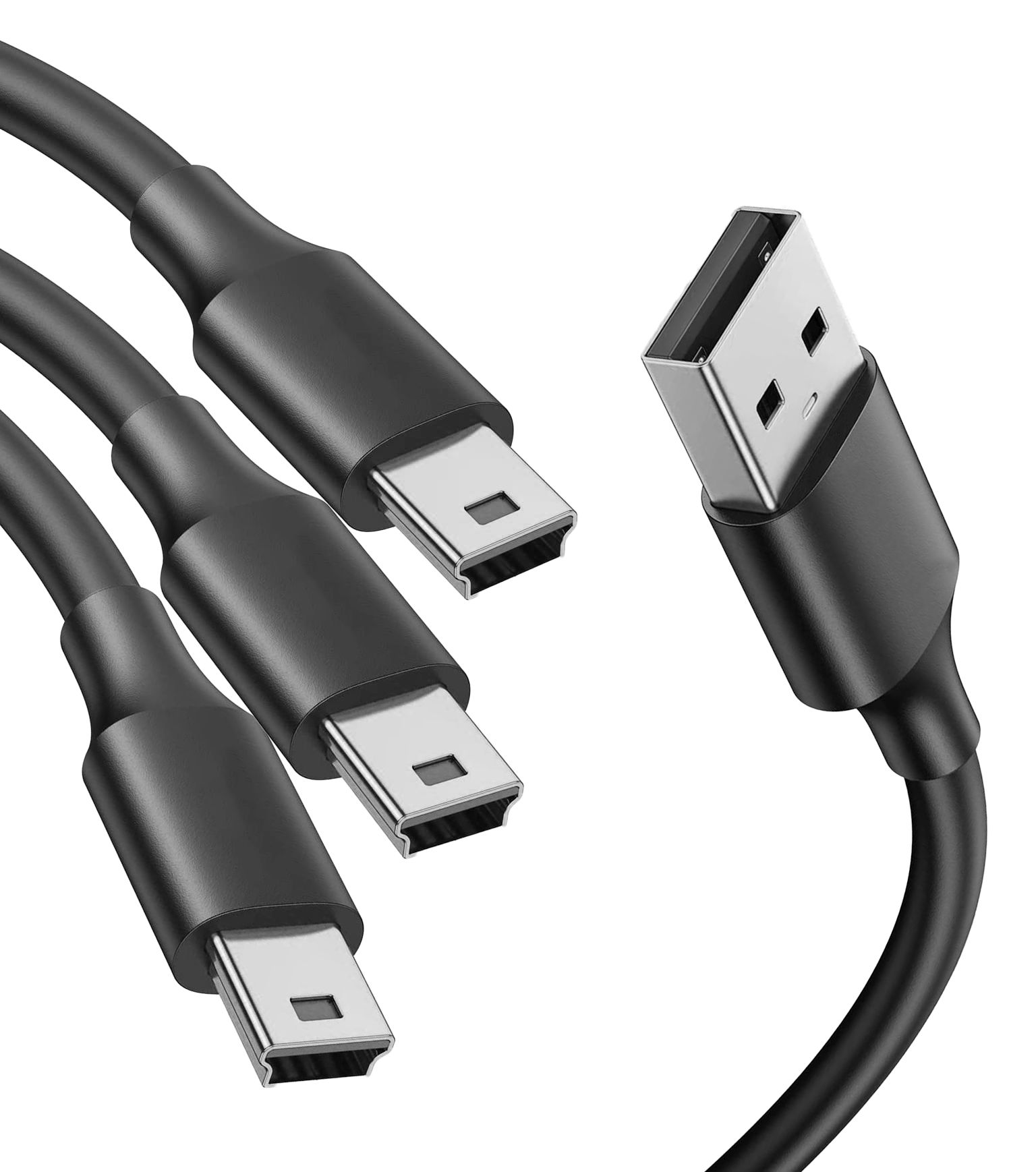 Magnet 3-Pack Black USB 2.0 Adapter Cable - 1M, Mini B Male to Male Connector for GoPro 4, PS3 Controller