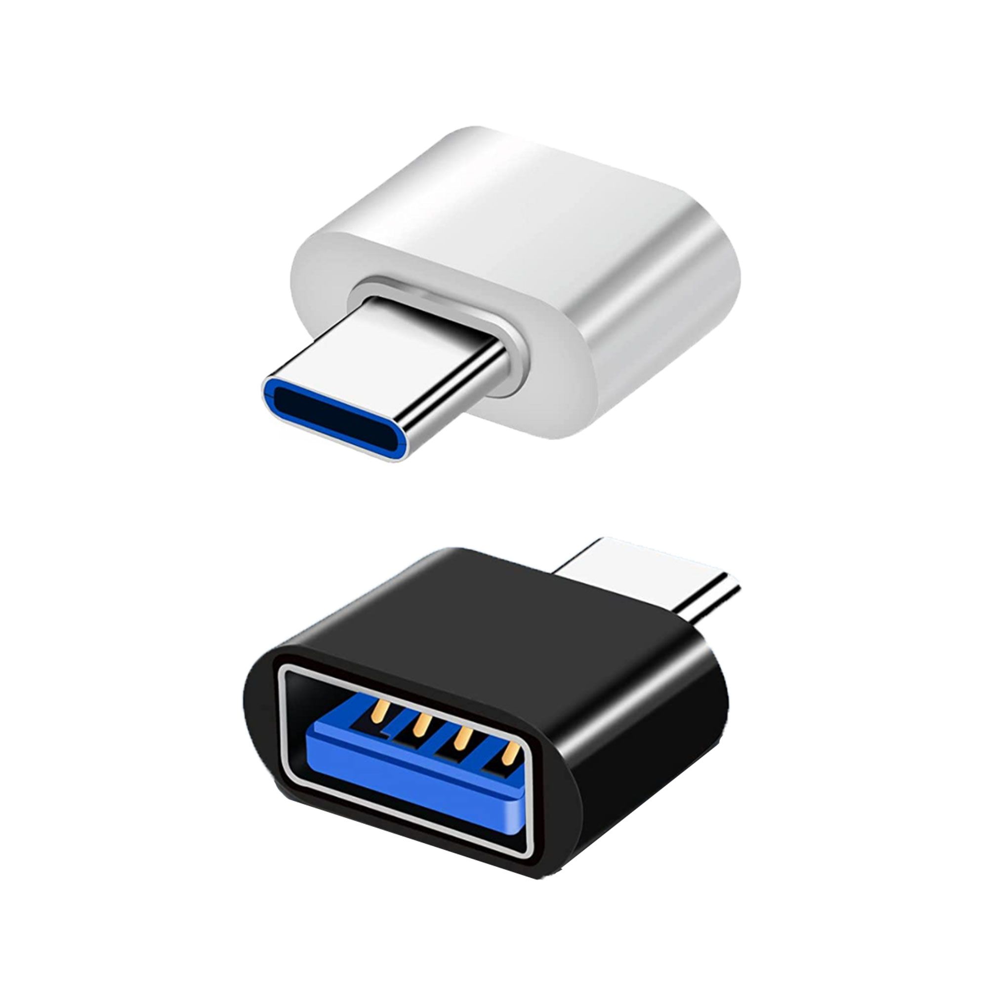 Magnet USB-C to USB Adapter, 2-Pack, OTG Adapter USB-C to USB-A Compatible with MacBook, USB C Smartphones and Type-C Devices (Black and White)