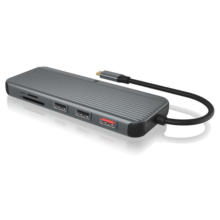 Icy Box Type-C Docking Station, USB 3.2 Gen 1, 100W Power Delivery, Black & Grey