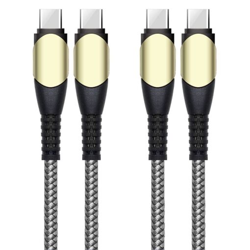 2x E.F.Connection 60W Quick USB-C Cable for iPhone 15 Pro Max / iPhone 15 Pro / iPhone 15 / iPhone 15 Plus - Reinforced Gray Nylon 1M