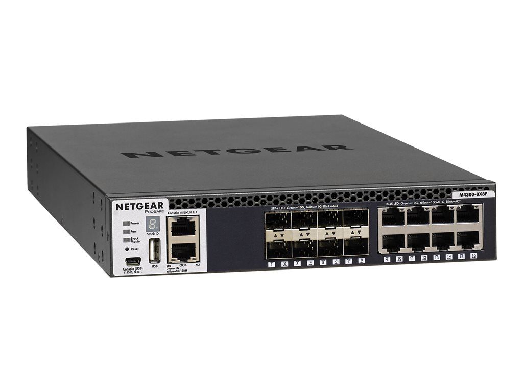 Netgear M4300-8X8F - Managed Switch - C3 - 8x10/100/1000/10000 + 8x10G SFP+ - Airflow Front-to-Back - Rack-mount